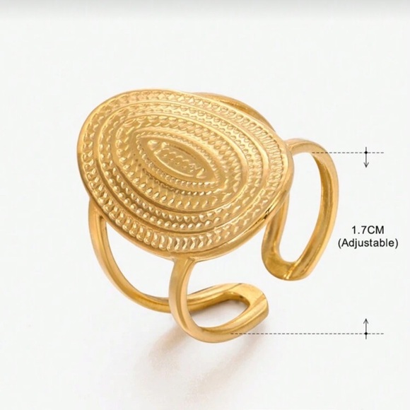Elliptical Sculptural Gold Adjustable Ring — Modern Art Deco Statement - Picture 6 of 7
